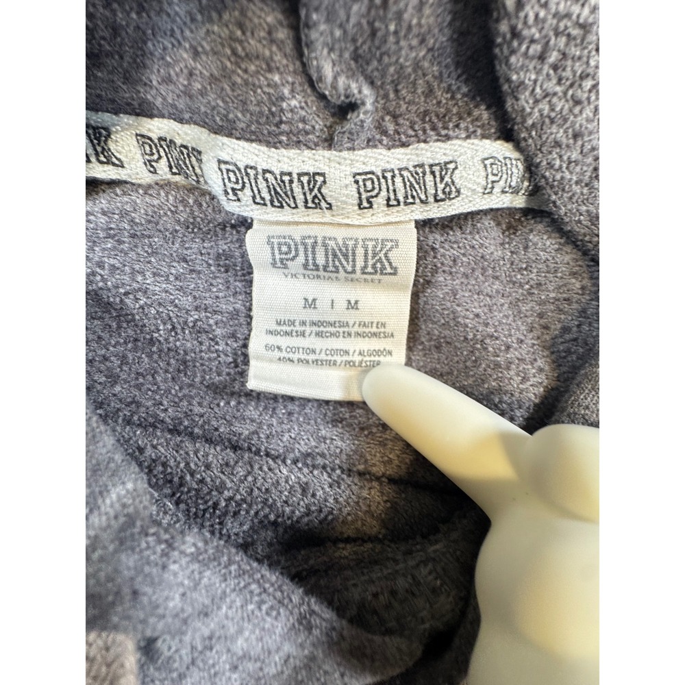 Victoria's Secret PINK Gray Leopard Print Logo Hoodie Sweatshirt Medium - Picture 3 of 6